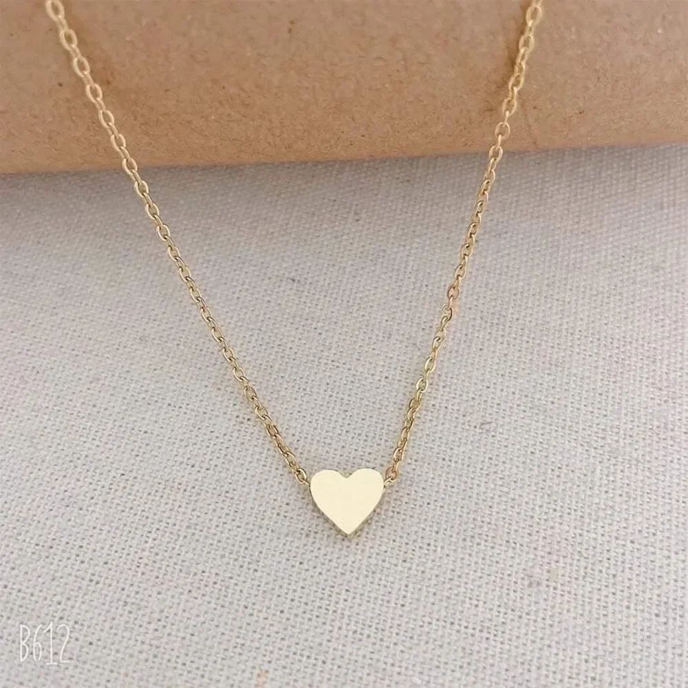 Dainty Gold Heart Necklace • Flat Minimalist Heart Pendant • Delicate Chain New